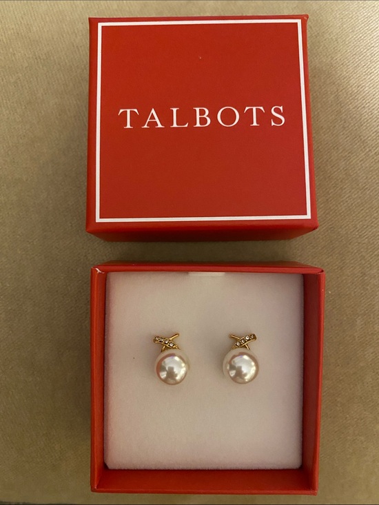 Talbots Jewelry - Talbots Gold Pearl Stud Earrings - White - Gold - Faux Diamond Accents